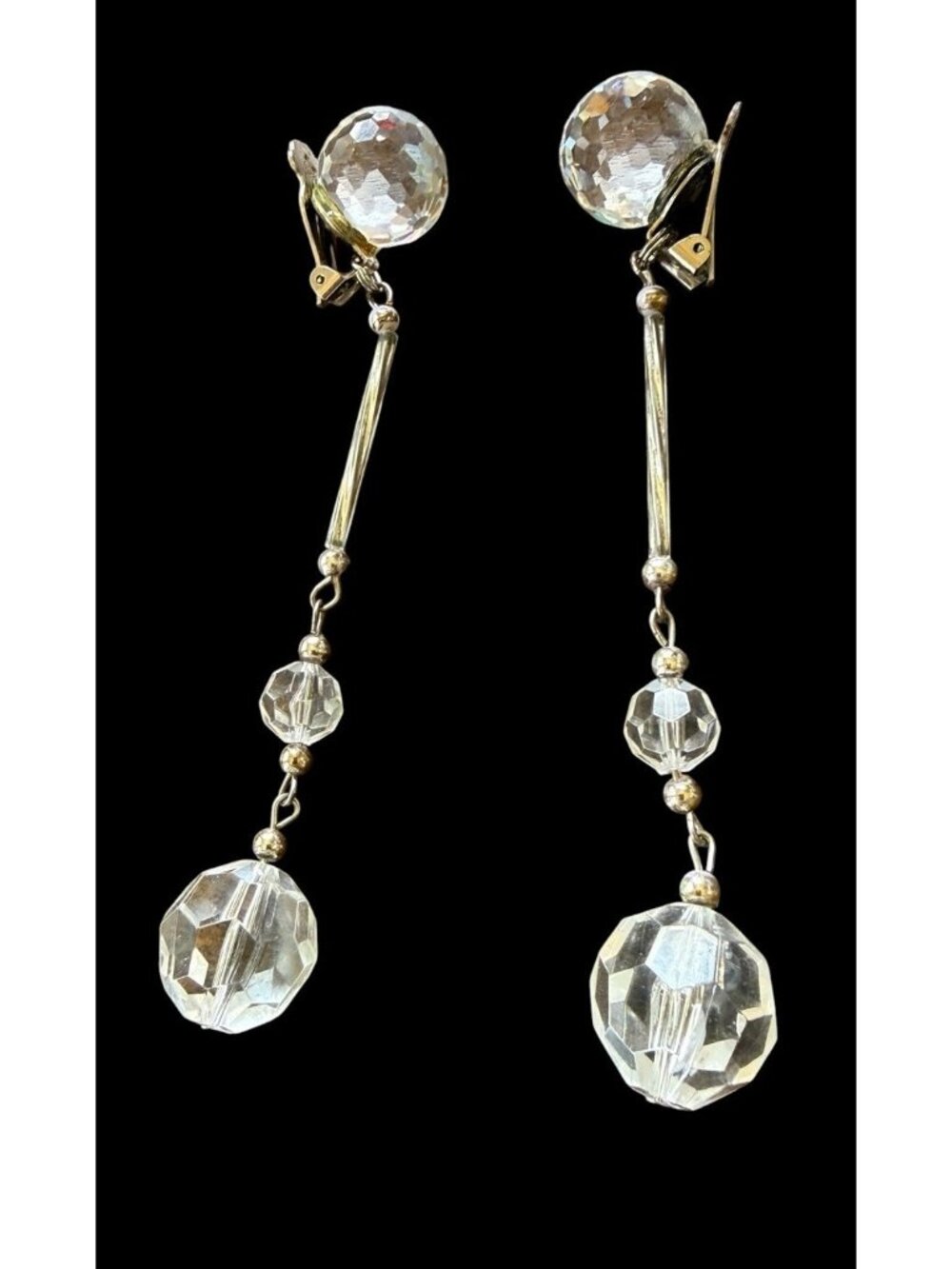 Esq. Capade by Joni Glass Rhinestone Clip Statement Disco Ball Clear Earrings 4”